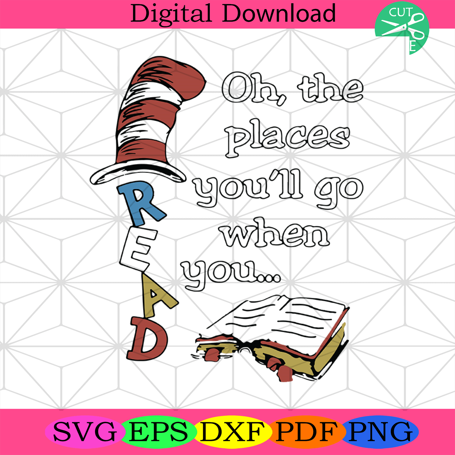 Oh The Places You'll Go When You Read Svg, The Cat In The Hat Svg 