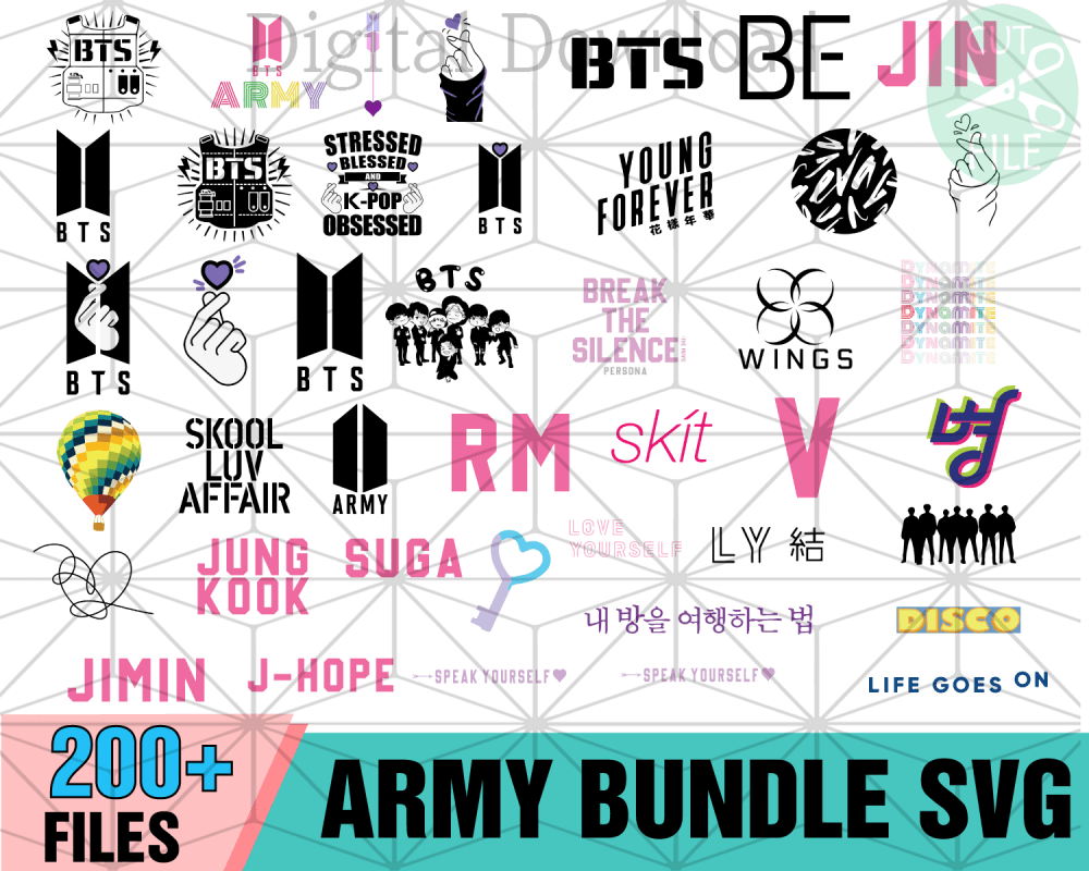 200+ Army Bundle SVG, Jung Kook Svg, Jin Bts Svg, Bts Army Svg - SilkySVG