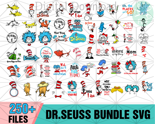 250+ Dr Seuss Bundle SVG, Cat In The Hat SVG, Dr Seuss Hat SVG, Thing 1 ...